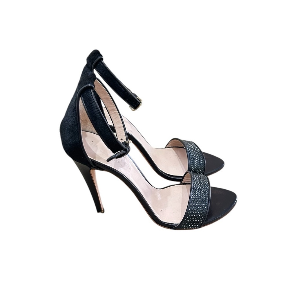 Club Monaco Casey Black sandal 4.5 inch Heels calf fur & leather Italy EU 40.5